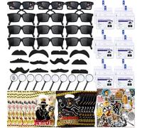 Spy Detective - Kit de suministros de regalo para fiestas de cumpleaños | Top Secret Agent - Gafas de sol con lupa, tarjetas de pase, calcomanías para fiesta, cosplay, decoración para 12 invitados