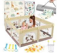 SPYLAVE Parque infantil para bebé, 150 x 180 cm, con colchón, XL con fondo antideslizante y red transpirable, tejido Oxford 210D, parque infantil estable y seguro, Playpen, 60 pelotas, 4 asas
