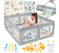 SPYLAVE Parque infantil para bebé, 180 x 200 cm, con colchón, XXL con fondo antideslizante y red transpirable, tejido Oxford 210D, parque infantil estable y seguro, Playpen, 60 pelotas, 4 asas
