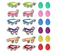 SPYMINNPOO 12 Sonajeros de Huevo y 12 Campanillas de Muñeca, Instrumentos Musicales de Percusión Completos con 6 Colores y Correas Ajustables para niños.