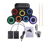 SPYMINNPOO Batería Electrónica, Batería Portátil de Escritorio con 7 Almohadillas Altavoces Integrados y Pedal, con Recargable y Salida de Auriculares, para Principiantes (Versión en color)