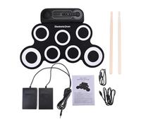 SPYMINNPOO Batería Electrónica, Batería Portátil de Escritorio con 7 Almohadillas Altavoces Integrados y Pedal, con Recargable y Salida de Auriculares, para Principiantes (Versión en blanco negro)