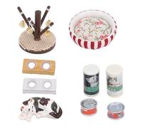 SPYMINNPOO Figuras de Gatos de Casa de Muñecas, Accesorios de Casa de Muñecas Lata de Comida, Tabla para Rascar, Cama para a Escala 1/12, Caja de Habitación
