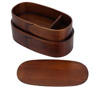 SPYMINNPOO Japonesa Contenedor de Almacenamiento de Alimentos de Madera Portátil para Niños Adultos Diseño de Doble Capa para Senderismo Camping Oficina Escuela, 7.5x4.0x3.7in