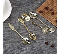 SPYMINNPOO Mini Cuchara de té de café de Aleación Vintage para Degustar Postres de Helado, Vajilla de Cuchara Ecológica para el Hogar 4 Piezas de Oro (GOLD)