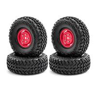 SPYMINNPOO Neumáticos de Coche RC con Llantas, Diseño de Goma Avanzado para Todo Terreno, Ideal para Vehículo RC 1/10-4 Axial SCX10 (Tipo Rojo 4)