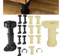 SQAQS 16 Piernas + 8 Clips Mesa Regulables Pie, Retráctil 100-130 mm, Patas Muebles Cocina, con Altura Ajustable para Armarios de Cocina con Zócalo/Pinzas, Patas de Cocina para Armario de Baño