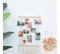 SQAQS 33pcs Foto Tapiz Colgado en la Pared para Proteger la Pared, Cuelga Fotos Tabla para Colgar Fotos Mural Madera Pinza Portafotos Marco Multiple Colgantes Marco Portafotos con