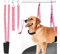 SQAQS 3PCS Arnés de Aseo para Perros y Mascotas, Bandas de Sujeción de Nailon para Mascotas, Arnés de Tracción de Sujeción de SOGA de Baño, Arnés de Tracción de Sujeción de SOGA de Baño (Rosa)