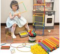 SQAQS 500PCS Tienda de Campaña DIY para Niños, Kit De Construcción De Fuertes para Niños 3+ años, Túneles De Construcción De Fortalezas De Bricolaje, Juego De Construcción para Interiores con Palo