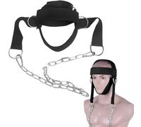 SQAQS Arnés de Cabeza, Azul y Negro Pesas Entrenar Cuello Straps, Ajustables Arnés para Entrenamiento de Cuello, para Entrenamiento de Fuerza (Con cinturón de fijación de barbilla)