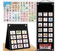 SQAQS Tabla de Rutina Diaria para Niños con 96 Tarjetas PECS, Agenda Visual para Niños, Calendario de Aprendizaje para Niños para Familias Escolares, Tdah y Autismo (Negro)