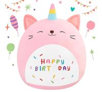 SQEQE Happy Birthday Stuffed Animal 10" Cat Soft Toys Cute Plush Pillow Unicorn Cat Soft Plush for Kid Girl Boy Pink 25cm