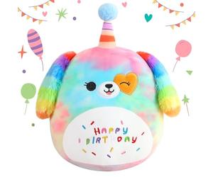 SQEQE Happy Birthday Stuffed Animal Rainbow Dog Soft Toys Cute Plush Pillow Unicorn Dog Plush Toy for Kid Girl Boy 35cm