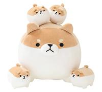 SQEQE - Juguete de Peluche de Shiba inu con 4 Cachorros Shiba inu en su Vientre, Peluche de algodón, Regalo para niños
