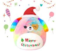 SQEQE Merry Christmas Stuffed Animal 10" Xmas Rainbow Dog Soft Toys Cute Plush Pillow Plushies for Kid Girl Boy 25 cm