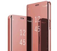sqgylgl Funda Compatible con Samsung Galaxy S9 Carcasa Espejo Mirror Flip Caso Clear View Standing Cover Galaxy S9 Case PU Cuero Fundas Protectora Cubierta 360°para Samsung S9 (Oro Rosa)