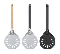 SQIANKUN Pala Pizza Pala for pelar Pizza pequeña, herramienta for redonda y corta, mango de madera antideslizante, pala perforada aluminio 7, 8 9 pulgadas, 1 Uds(9 inch 80cm-02)