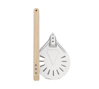 SQIANKUN Pala Pizza Pala giratoria for Pizza pequeña, herramienta for redonda y corta, mango de madera antideslizante, pala perforada aluminio for 9 pulgadas(9 inch 60cm)