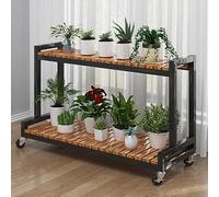 SQMGFA Estante para Plantas de Flores de 3 y 2 Niveles, Soporte de Metal para Plantas con Ruedas, estantería Tipo Escalera para Plantas, Estante Organizador Multifuncional de Pino carbonizado