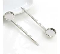 SQMSK 60 * 12 MM 10 Stück Silber Metall Haarspangen Tablett Haarspangen Tablett Haarnadeln mit leerem Tablett Runde Lünette Einstellungen Tabletts für Haarnadel