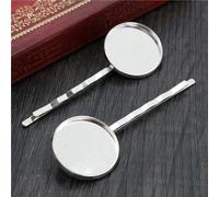 SQMSK 60 * 20 MM 10 Stück Silber Metall Haarspangen Tablett Haarspangen Tablett Haarnadeln mit leerem Tablett Runde Lünette Einstellungen Tabletts für Haarnadel