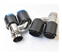 SQOFHFB Extremos Tubo Escape Coche Tubo De Escape Doble Universal Fibra Carbono Brillante Acero Inoxidable Estilo H 2 Piezas Color Azul Quemado Silenciador de Escape(57-101MM)