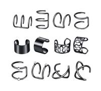 SQOYEI 12 Piezas Discoteca Pendientes de Clip Sin Agujero para Viajar, Fiesta Reutilizable Ear Cuff Fácil de Usar Pendientes Falsos para Cheongsam(Black 12PCS)