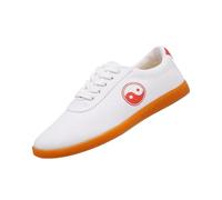 SQOYEI Zapatos de Taekwondo para Hombre Antideslizantes Transpirables, Parte Superior de Lona Suela de Goma para Taekwondo, Kárate Unisex Tai Chi Zapatos(White,39EU_A)