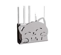 SQQCREATO Caja Router Pared Caja de almacenamiento en estante for enrutador Wifi inalámbrico for colgar la pared con forma gato, organizador plástico soporte alimentación Cable(Grey)