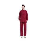 SQQCREATO Traje De Tai Chi Traje de Tai Chi algodón for mujer, uniforme artes marciales Kung Fu y Wushu for hombre, chaqueta pantalón Wing Chun, ropa ejercicio oriental(Red,XXS(150cm))