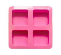 Square Cake Molds Silicone - 4 Cavity Reusable Nonstick Pink | Chocolate Cookie Pudding Mousse Baking Tray, Kitchen Dessert Mold, Candy Making Tool, Flexible Heat Resistant Silicone Tray for Homemade