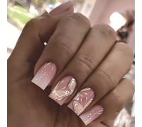 Square Designs - Adhesivos falsos en 12 tamaños, 24 puntas francesas para decoración de bricolaje, pegamento acrílico en uñas para mujer, transparente