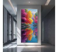 Square Diamond Painting Árbol Colorido 5D Full Drill Pintura de Diamante Paisaje para Adultos 30x60cm, DIY Diamond Painting Adultos Dibujos con Diamantes para Decoración de Pared del Hogar (SQ841)