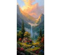 Square Diamond Painting Cascada Alpina 5D Full Drill Pintura de Diamante Paisaje Natural para Adultos 80x160cm, DIY Diamond Painting Adultos Grande para la Decoración de la Pared del Hogar (SQ929)