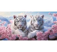 Square Diamond Painting Tigre Blanco 5D Full Drill Pintura de Diamante Flores de Cerezo para Adultos 30x60cm, DIY Diamond Painting Adultos Grande para la Decoración de la Pared del Hogar (SQ627)