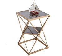 Square Double 2 Tiered Glass Table Coffee Table Living Room Balcony Sofa Corner Table Rack Bedside Table Storage Box (Color : Clear Glass Gold) (Tinted Glass Gold)