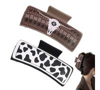 Square Hair Fixed Claw Clip, Western Print Design | Classic Cowboy Style Strong Hold Jaw Clip for Work, Travel, Dating, Parties, Casual & Formal Hairstyling Accessories