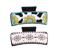 Square Hair Fixed Claw Clip, Western Print Design | Classic Cowboy Style Strong Hold Jaw Clip for Work, Travel, Dating, Parties, Casual & Formal Hairstyling Accessories