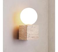 Square Indoor Retro Art Stone Lamps Vintage Yellow Travertine Light G9 Globe Glass Decor Wall Lighting Fixture for Bedroom Hall Hallway Corridor Stairs