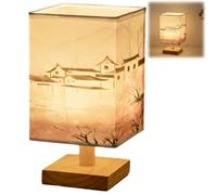 Square Lantern Bedside Lamp,Modern Minimalist Bedroom Table Lamp with USB Power Supply,Linen Shade,Touch Dimming,Living Room Study Nightstand Decorative Light (Yellow-A)