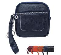 Square Leather Mini Card Wallet Coin Purse, Zipper Small Credit Card Holder Compact Key Pouch for Women, Coins and Cards (Blue)