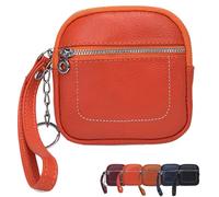 Square Leather Mini Card Wallet Coin Purse, Zipper Small Credit Card Holder Compact Key Pouch for Women, Coins and Cards (Orange)