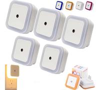 Square Light-Controlled Night Light, LED Night Light Plug in Wall, Smart Motion Sensor Night Lamp, Plug in Lights for Hallway, Bedroom, Bathroom, Kitchen, Stairs (5, White Light)