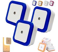 Square Light-Controlled Night Light, LED Night Light Plug in Wall, Smart Motion Sensor Night Lamp, Plug in Lights for Hallway, Bedroom, Bathroom, Kitchen, Stairs (3, Blue Light)