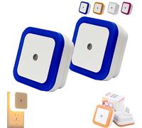 Square Light-Controlled Night Light, LED Night Light Plug in Wall, Smart Motion Sensor Night Lamp, Plug in Lights for Hallway, Bedroom, Bathroom, Kitchen, Stairs (2, Blue Light)