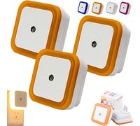 Square Light-Controlled Night Light, LED Night Light Plug in Wall, Smart Motion Sensor Night Lamp, Plug in Lights for Hallway, Bedroom, Bathroom, Kitchen, Stairs (3, Warm Light)