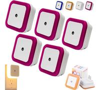 Square Light-Controlled Night Light, LED Night Light Plug in Wall, Smart Motion Sensor Night Lamp, Plug in Lights for Hallway, Bedroom, Bathroom, Kitchen, Stairs (5, Red Light)