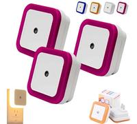 Square Light-Controlled Night Light, LED Night Light Plug in Wall, Smart Motion Sensor Night Lamp, Plug in Lights for Hallway, Bedroom, Bathroom, Kitchen, Stairs (3, Red Light)