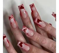 Square Press On Nails Día De Valentín Falso Glumbh French Tip Love Heart Designs Set Acrílico 24 Piezas De Valentín Nava